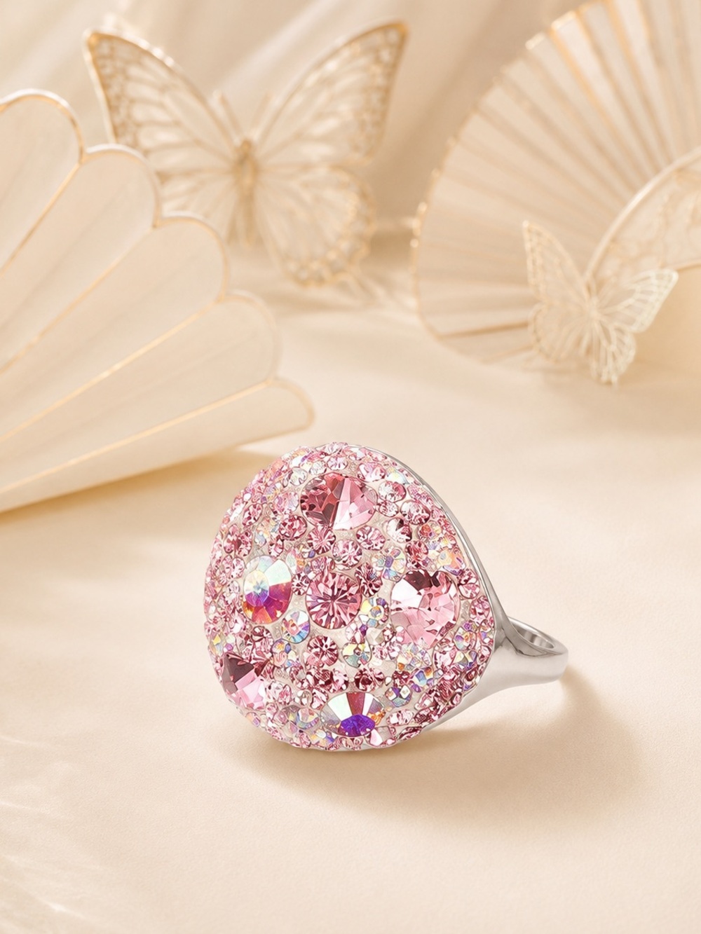 🆕❤️Sparkling Swarovski Pink Crystal Dome Ring - Women Jewelry